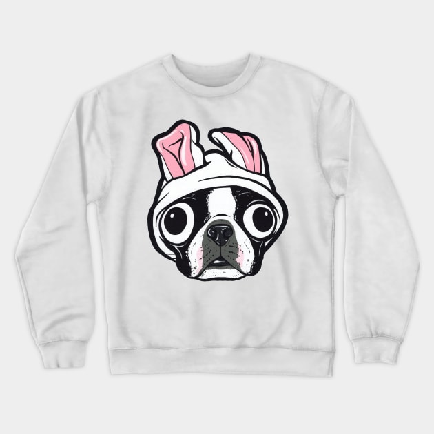 Boston Terrier Bunny Crewneck Sweatshirt by turddemon